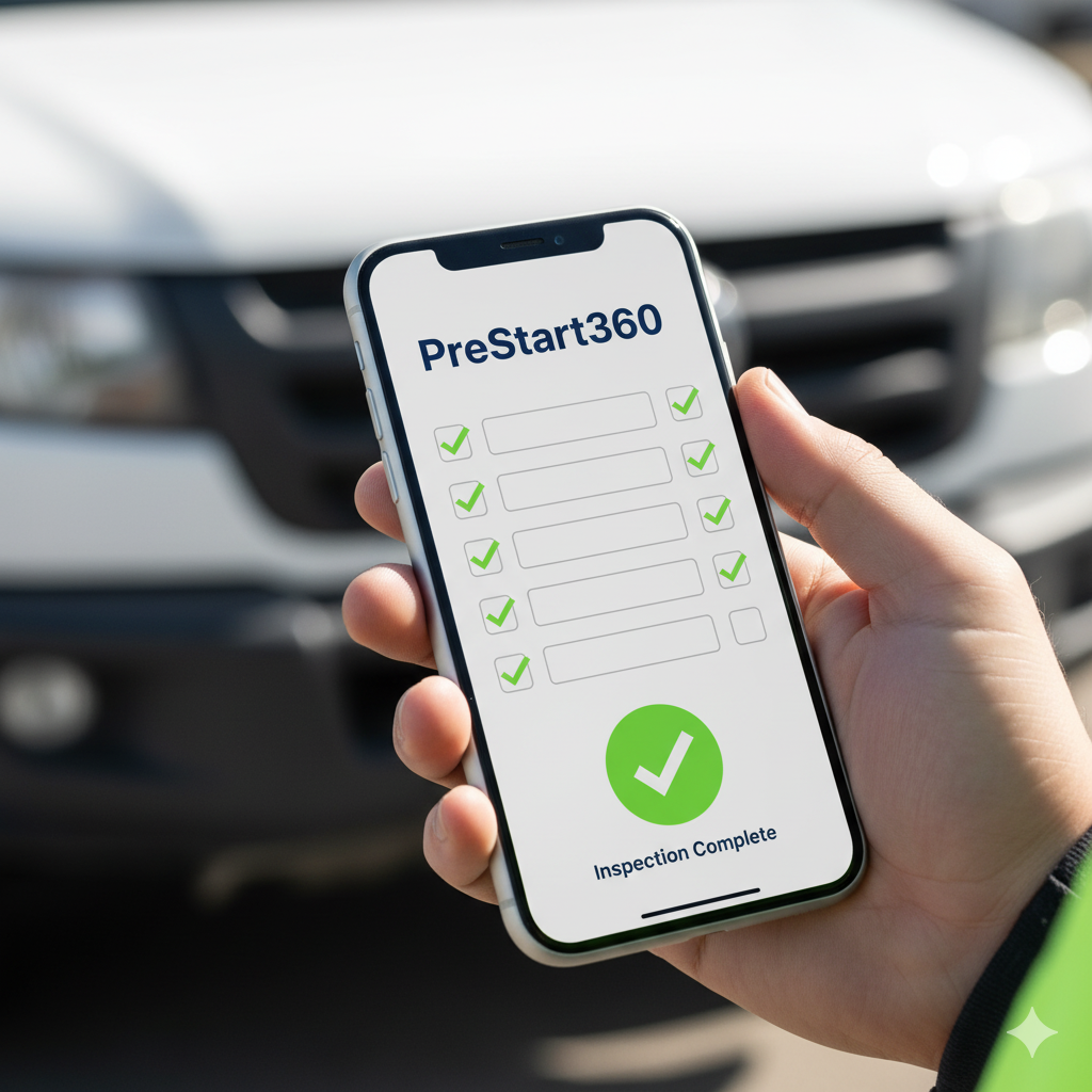 Worker holding smartphone showing digital checklist interface